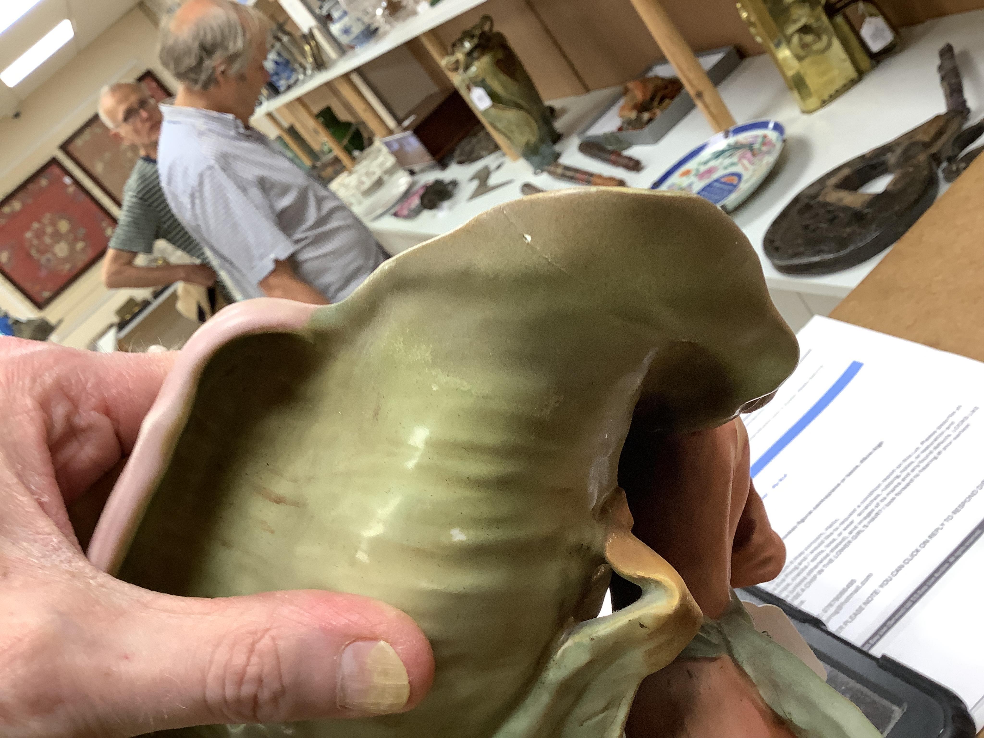 A Royal Dux Art Nouveau figural centrepiece or tazza, 43cm high